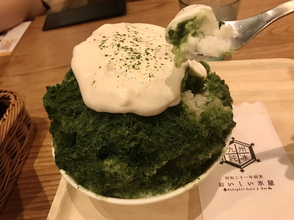 scoop of matcha shaved ice